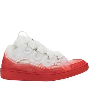 Lanvin Curb Lace-Up Perforated Sneakers - Red