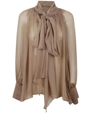 PHAEONIA Blusa Semi Trasparente Con Fiocco - Marrone