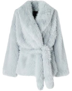 Pinko Faux Fur Blouson Jacket With Belt - Blue