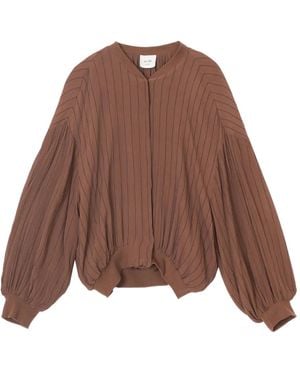 Alysi Pinstripe Balloon-Sleeve Jacket - Brown