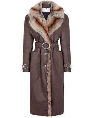 Rabanne Fur-Trimmed Belted Coat - Brown