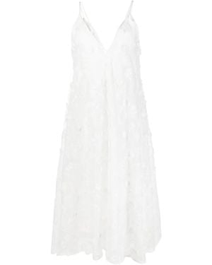 Agua Bendita Floral-Embroidered Midi Dress - White