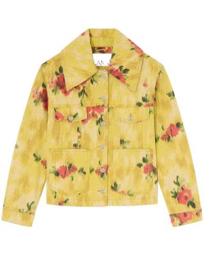 Ganni Floral-Print Button Jacket - Yellow