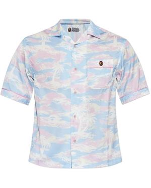 A Bathing Ape Palm-Tree Print Shirt - Blue