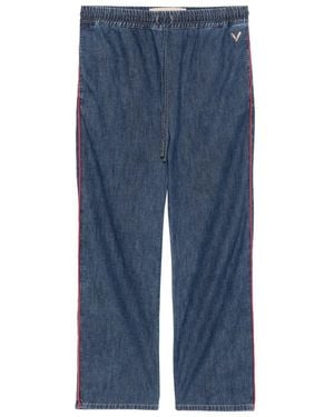 Valentino Garavani Drawstring-Waist Contrast-Piping Jeans - Blue