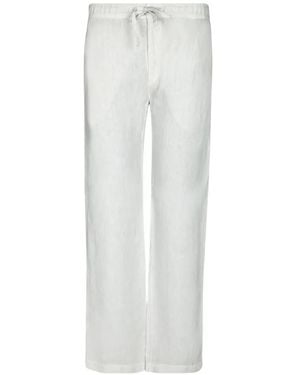 120% Lino Pantalon À Taille À Lien De Resserrage - White