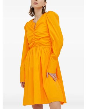 Gestuz Vestido Fruncido De Manga Larga - Amarillo