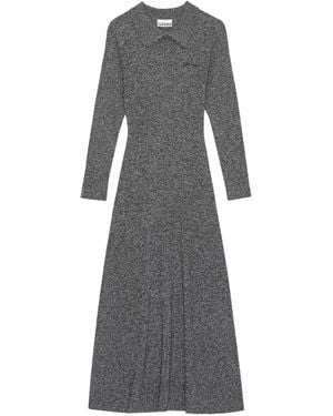 Ganni Long Sleeve Collared Maxi Dress - Grey