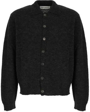 Our Legacy Evening Polo Brushed-Knit Cardigan - Black