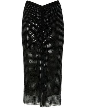 Pinko Mesh-Effect Calf-Length Skirt With Rhinestones - Black