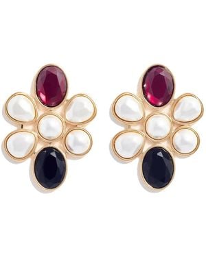 Self-Portrait Crystal Pearl Cluster Earrings - Pink