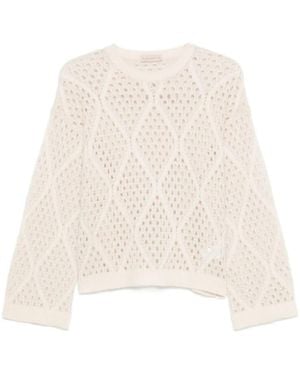 Purotatto Pullover Mit Lochstrickmuster - Weiß