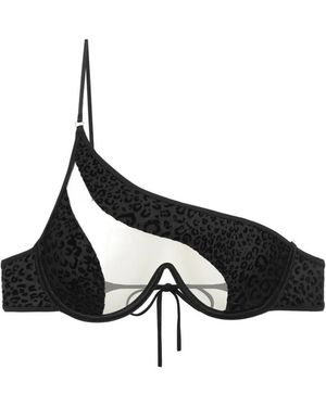 GOD SAVES QUEENS Gigi Leopard-Print Cut-Out Bikini Top - Black