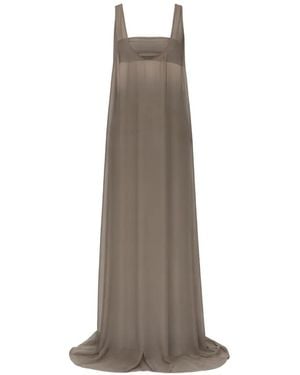Rick Owens Tank Gown Sheer-Panel Sleeveless Silk Maxi Dress - Natural