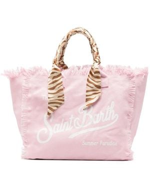 MC2 Saint Barth Canvas Fringed Logo-Print Tote Bag - Pink