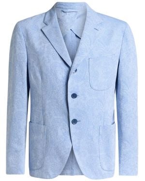 Etro Single-Breasted Striped Cotton Jacket With Floral Paisley Motif - Multicolour