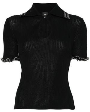 Pinko Ribbed Sweater With Jewel Edges - Black