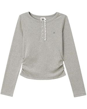 B+ AB Lace-Trim Ruched-Side T-Shirt - Grey