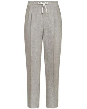 Brunello Cucinelli Hemp And Linen Trousers - Grey