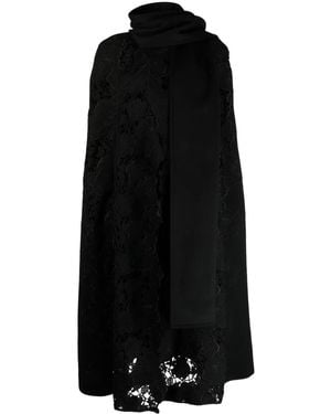 Elie Saab Floral-Embroidered Virgin-Wool Cape - Black