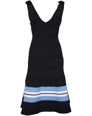 Carolina Herrera Striped V-Neck Dress - Black