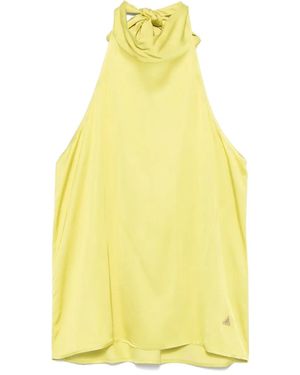 Akep Attached-Scarf Satin Top - Yellow