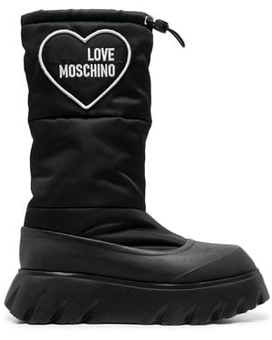 Love Moschino Padded Heart-Patch Ankle Boots - Black