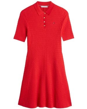 Tommy Hilfiger Robe-Polo En Maille Torsadée - Red