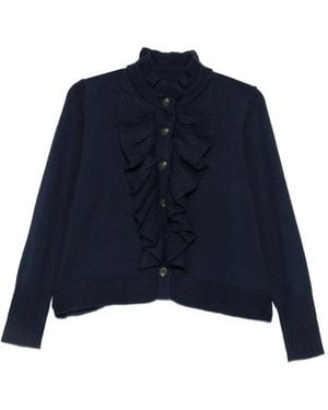 Psophia Ruffled-Trim Cardigan - Blue
