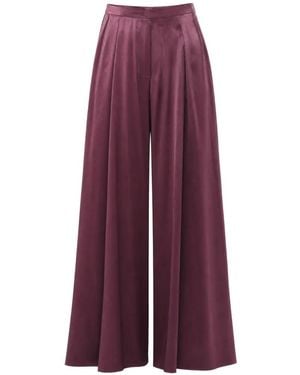 Danamé Pleated Satin Palazzo Pants - Purple