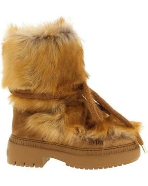 Fendi 55Mm Apres Chic Fur Lace-Up Boots - Brown