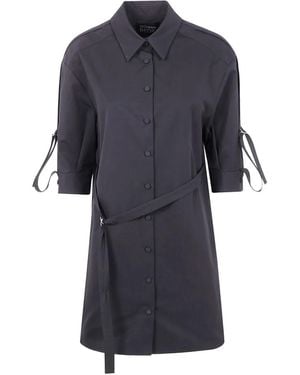 Giovanni bedin Tie-Cuff Cotton Mini Shirt Dress - Blue