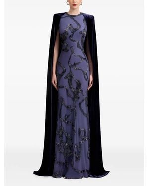 Gemy Maalouf Beaded Cape Dress - Blue