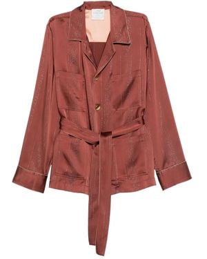 forte_forte Pinstripe Satin Pyjama Jacket - Red