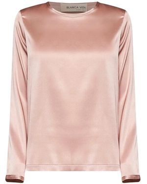 Blanca Vita Raw-Edge Long-Sleeve Top - Pink