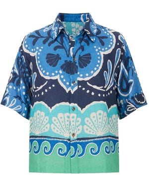 Banana Moon Seashell-Print Short-Sleeve Shirt - Blue