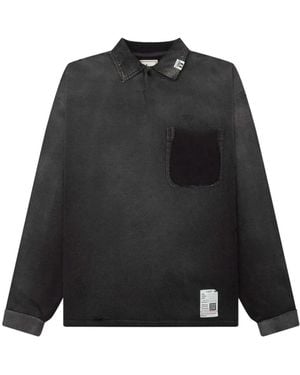 Maison Mihara Yasuhiro Sun Faded L/S Polo Shirt - Black