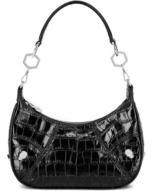 Philipp Plein Embossed Crocodile-Effect Leather Shoulder Bag - Black