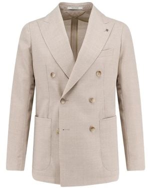 Tagliatore Double-Breasted Herringbone Blazer - White