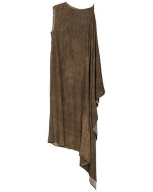 Uma Wang Geometric-Print Draped Asymmetric Dress - Natural