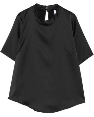 Imperial Satin-Finish Short-Sleeve Blouse - Black