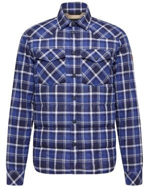 Moncler Plaid-Pattern Padded Jacket - Blue