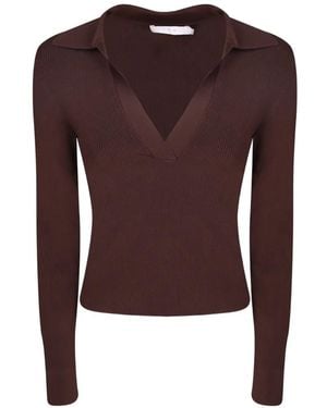 IRO Waves Ribbed-Knit V-Neck Top - Brown
