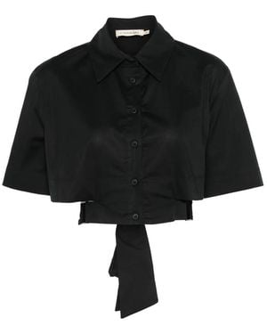 MOUTAKI Short-Sleeve Cropped Shirt - Black