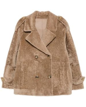 Blancha Double-Breasted Shearling Coat - Natural