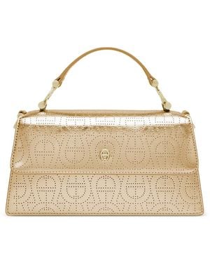 Aigner Kleine Delia Lucida Schultertasche Aus Perforiertem Kalbsleder - Natur