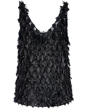 Elisabetta Franchi Tulle 3D Embroideries Top - Black