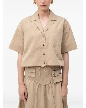 Ganni Cropped Short-Sleeve Shirt - Natural