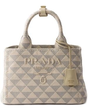 Prada Small Embroidered Tote Bag - Natural