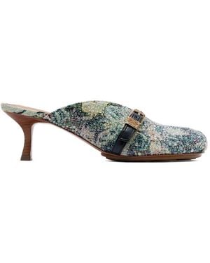 Ganni Sue Heeled Tapestry Mules - Grey